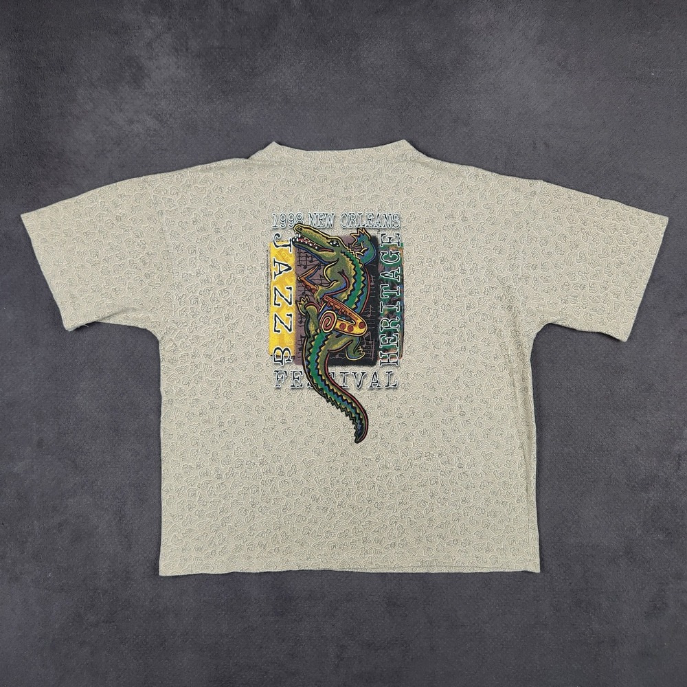Vintage Jazz Fest Shirt Mens Small Tan 1998 New Orleans Heritage Festival Gator